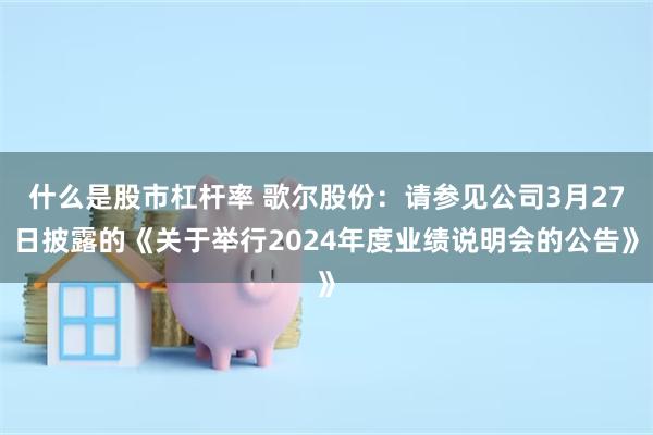 什么是股市杠杆率 歌尔股份：请参见公司3月27日披露的《关于举行2024年度业绩说明会的公告》